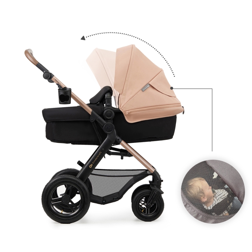 KINDERKRAFT - Kombinirani voziček 3v1 MOOV 2 AIR Sand bež + avto sedež MINK PRO