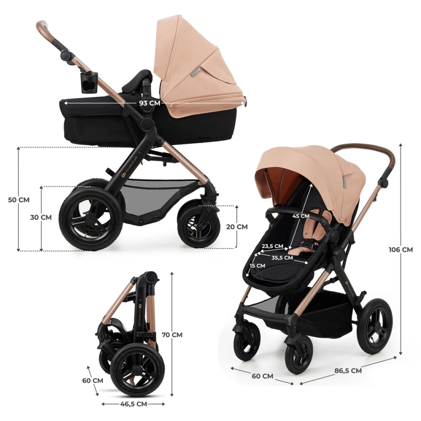 KINDERKRAFT - Kombinirani voziček 3v1 MOOV 2 AIR Sand bež + avto sedež MINK PRO