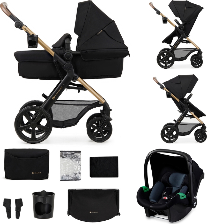 KINDERKRAFT - Kombinirani voziček 3v1 MOOV 2 Pure črna + avto sedež MINK PRO