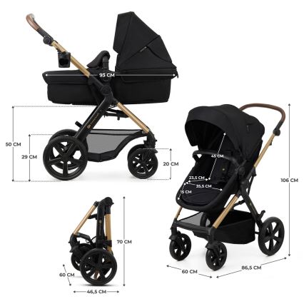 KINDERKRAFT - Kombinirani voziček 3v1 MOOV 2 Pure črna + avto sedež MINK PRO
