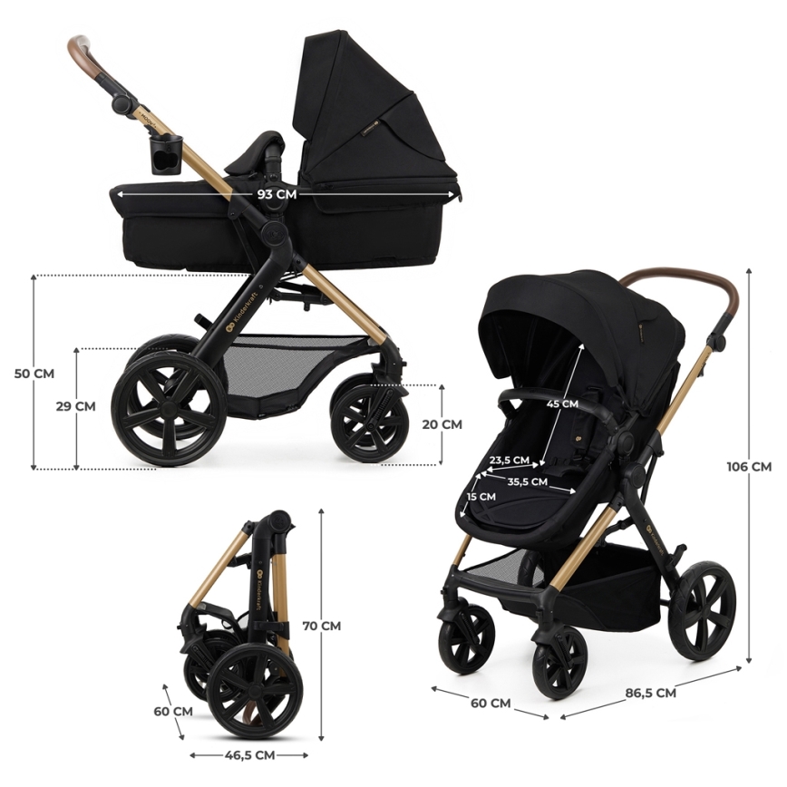 KINDERKRAFT - Kombinirani voziček 3v1 MOOV 2 Pure črna + avto sedež MINK PRO