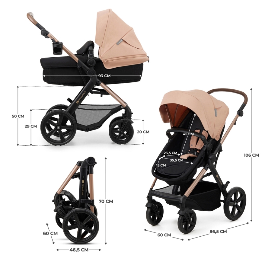 KINDERKRAFT - Kombinirani voziček 3v1 MOOV 2 Sand bež + avto sedež MINK PRO