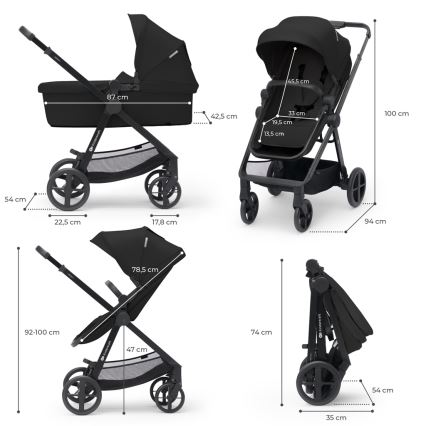 KINDERKRAFT - Kombinirani voziček 3v1 NEWLY Klasik črna  + avtosedež MINK PRO