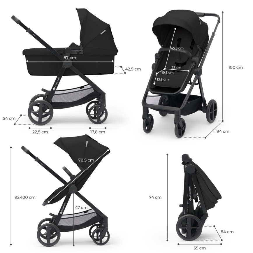 KINDERKRAFT - Kombinirani voziček 3v1 NEWLY Klasik črna  + avtosedež MINK PRO