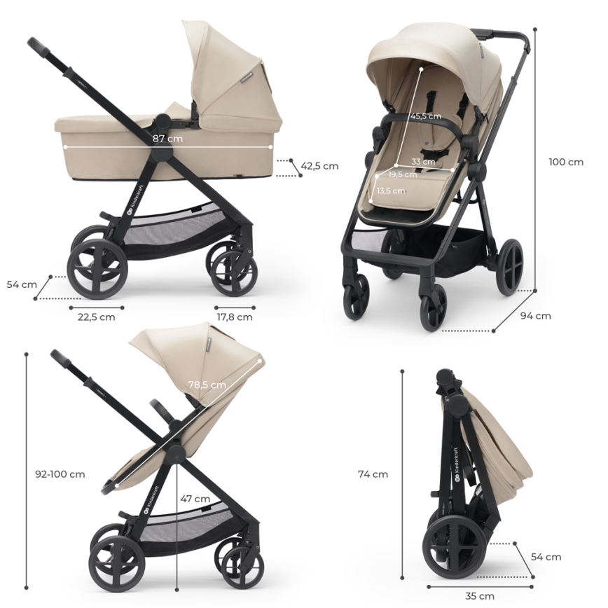 KINDERKRAFT - Kombinirani voziček 4v1 NEWLY Klasik bež + avtosedež MINK PRO z bazo ISOFIX
