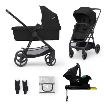 KINDERKRAFT - Kombinirani voziček 4v1 NEWLY Klasik črna + avtosedež MINK PRO z base ISOFIX