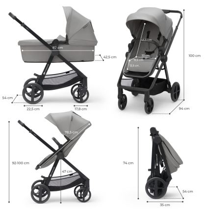 KINDERKRAFT - Kombinirani voziček 4v1 NEWLY Klasik siva + avtosedež MINK PRO z base ISOFIX