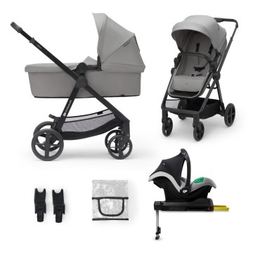 KINDERKRAFT - Kombinirani voziček 4v1 NEWLY Klasik siva + avtosedež MINK PRO z base ISOFIX