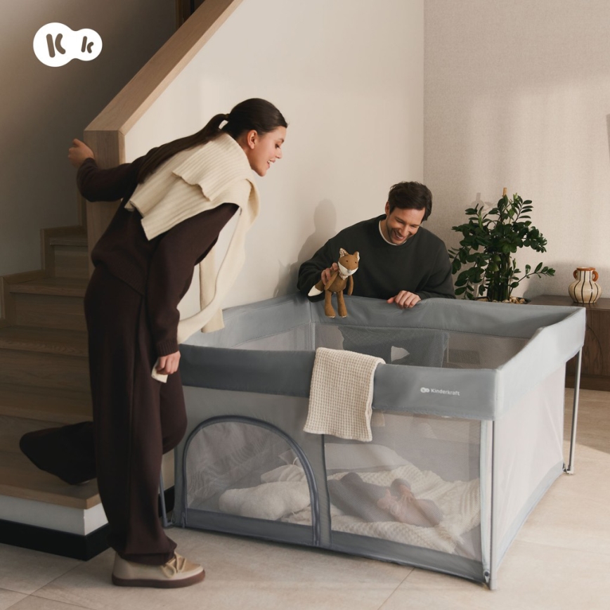 KINDERKRAFT - Otroška ograja ZIKI, siva