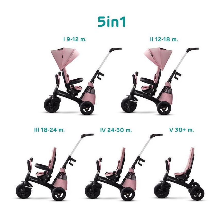 KINDERKRAFT - Otroški tricikel 5v1 EASYTWIST roza/črna