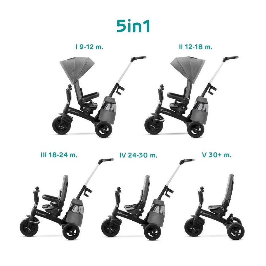 KINDERKRAFT - Otroški tricikel 5v1 EASYTWIST siva/črna