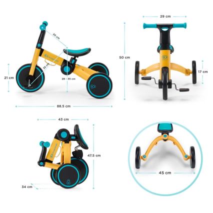 KINDERKRAFT - Otroško potisno kolo 3v1 4TRIKE rumena/črna