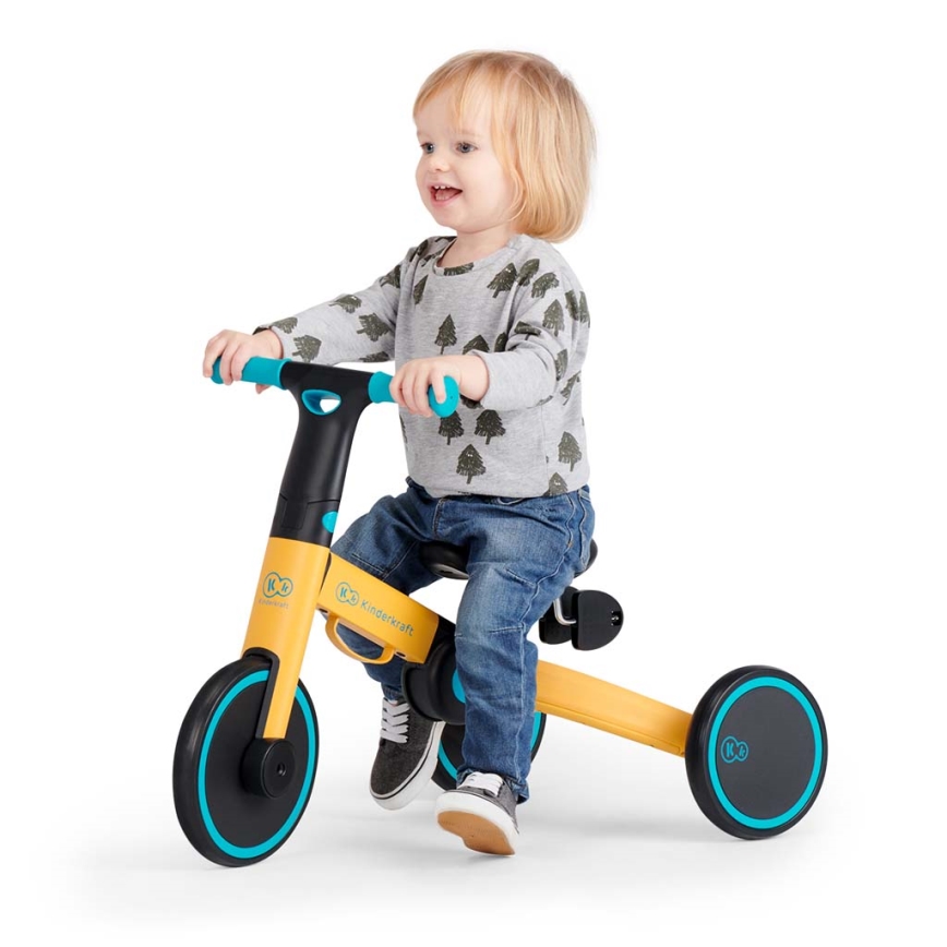 KINDERKRAFT - Otroško potisno kolo 3v1 4TRIKE rumena/turkizna