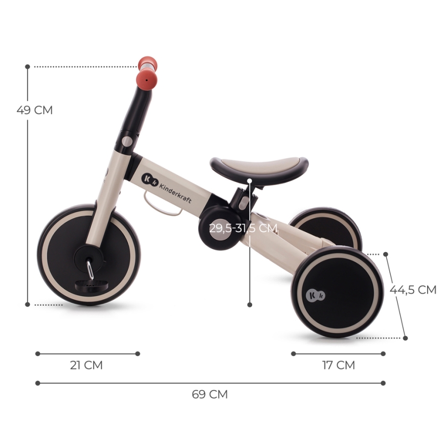 KINDERKRAFT - Otroško potisno kolo 3v1 4TRIKE siva