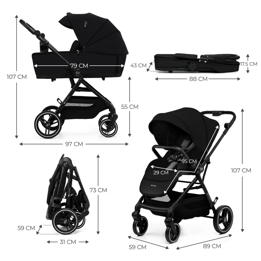 KINDERKRAFT SELECT - Kombinirani voziček 2v1 YOXI Pure črna