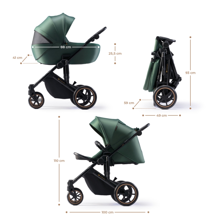 KINDERKRAFT SELECT - Kombinirani voziček 3v1 PRIME 2 Premium Dark zelena + avtosedež