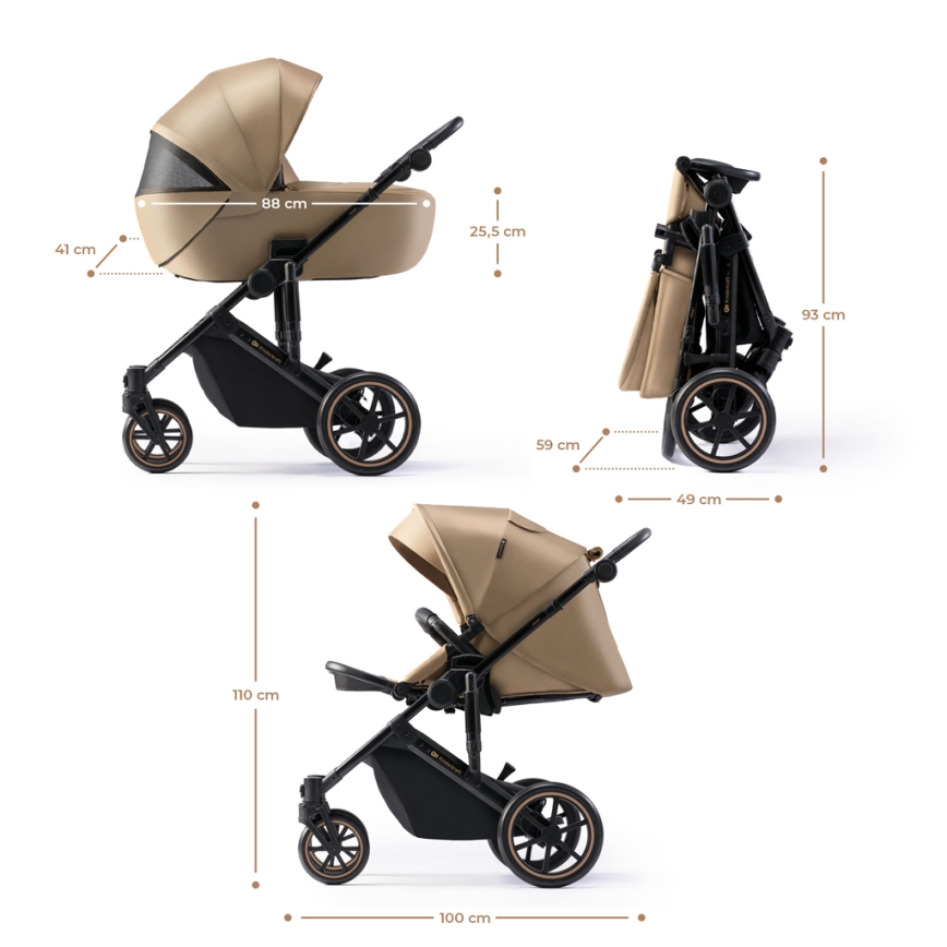 KINDERKRAFT SELECT - Kombinirani voziček 3v1 PRIME 2 Premium Sandrose bež + avtosedež