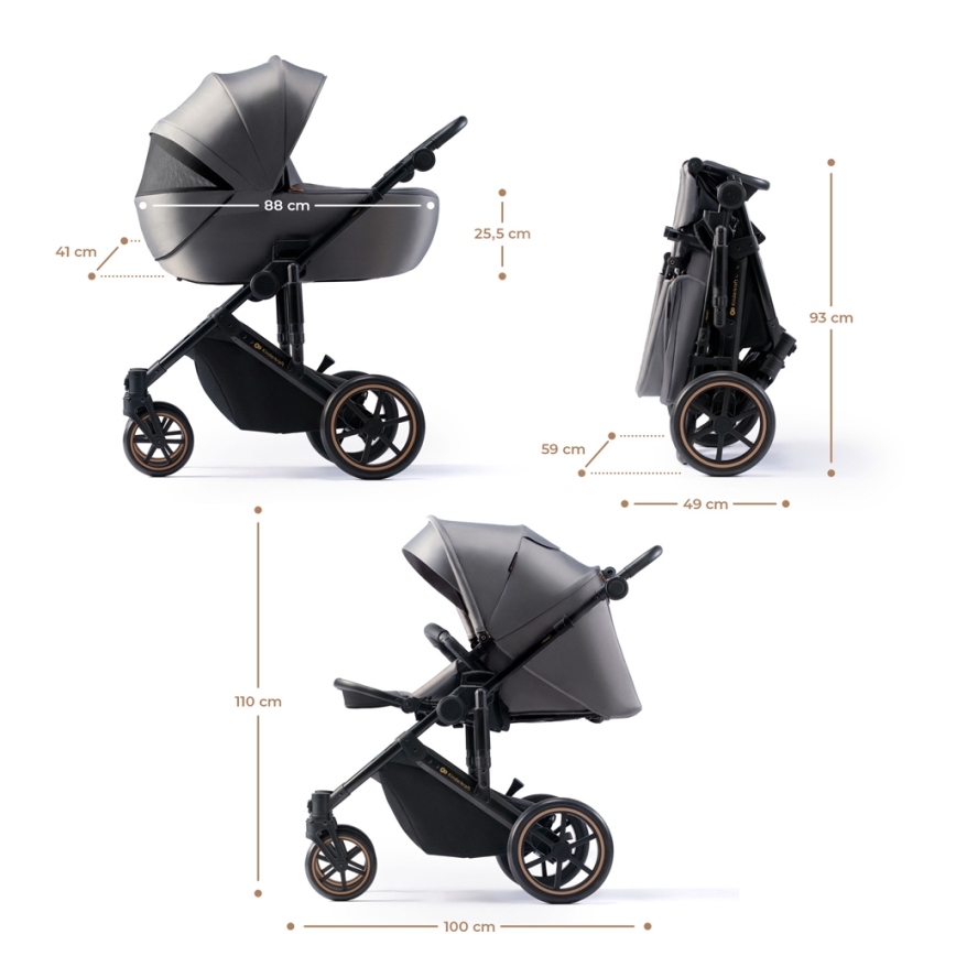 KINDERKRAFT SELECT - Kombinirani voziček 3v1 PRIME 2 Premium Shadow siva + avtosedež