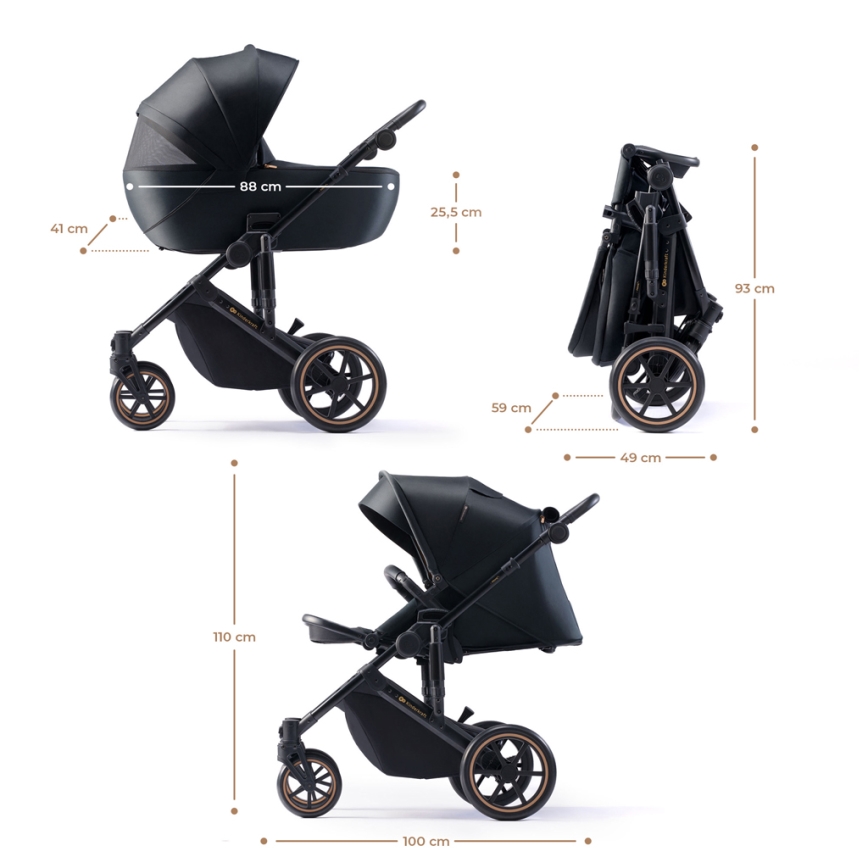KINDERKRAFT SELECT - Kombinirani voziček 3v1 PRIME 2 Premium Venezian črna + avtosedež