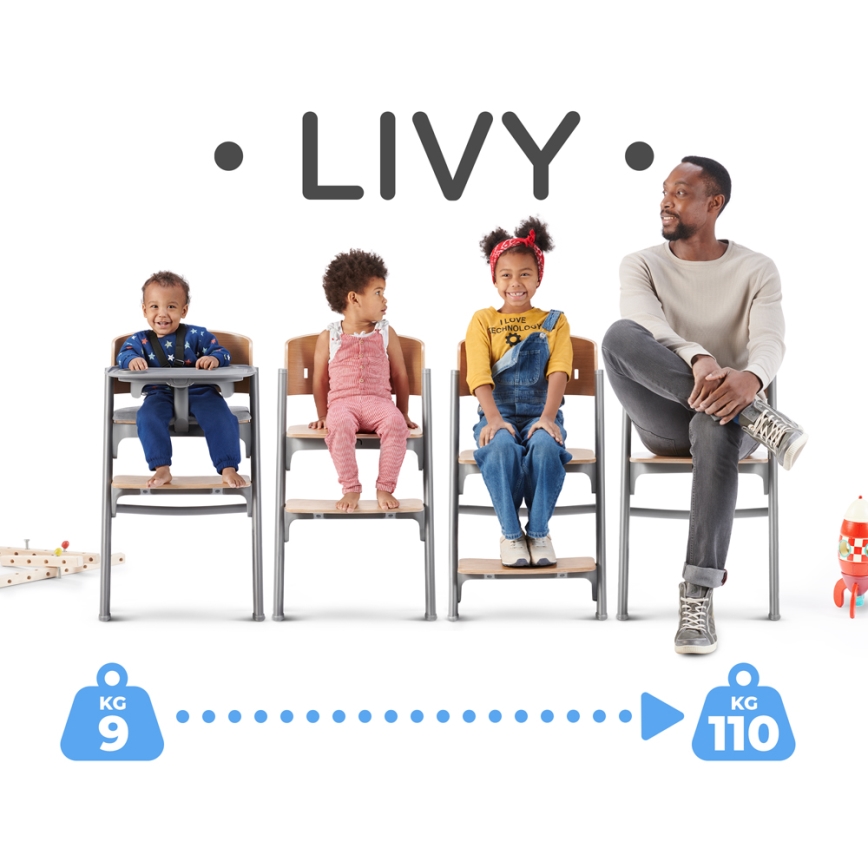 KINDERKRAFT SELECT - Otroški jedilni stol 3v1 LIVY Premium hrast