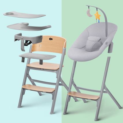 KINDERKRAFT SELECT - Otroški jedilni stol 3v1 LIVY Premium hrast + ležalnik CALMEE