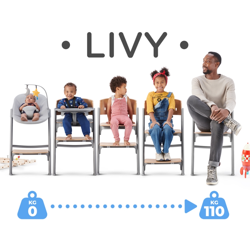 KINDERKRAFT SELECT - Otroški jedilni stol 3v1 LIVY Premium hrast + ležalnik CALMEE