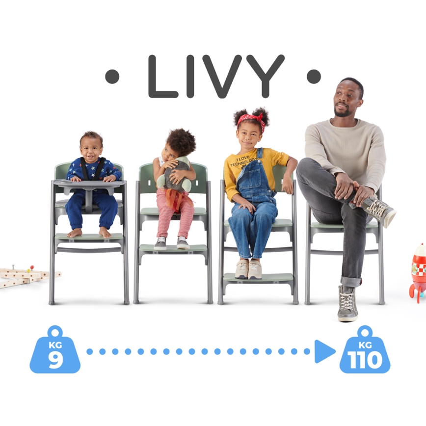 KINDERKRAFT SELECT - Otroški jedilni stol 3v1 LIVY Premium Olive zelena
