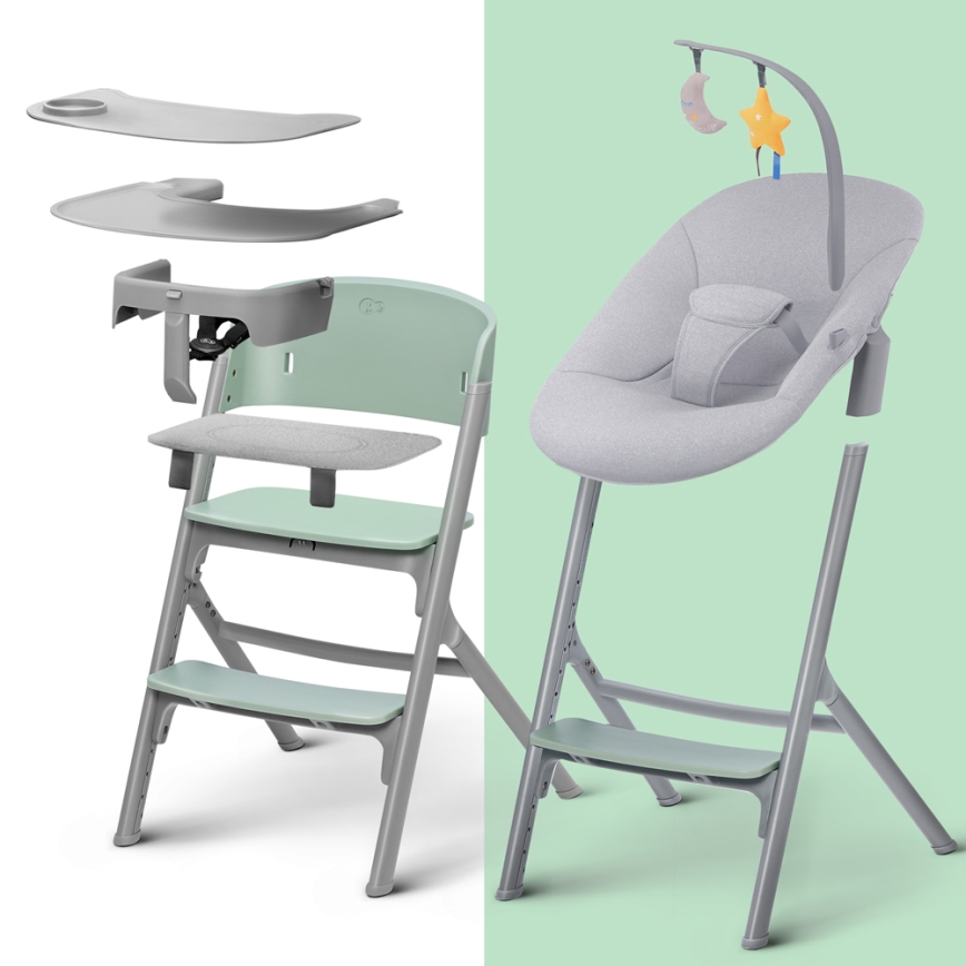 KINDERKRAFT SELECT - Otroški jedilni stol 3v1 LIVY Premium Olive zelena + lounger CALMEE