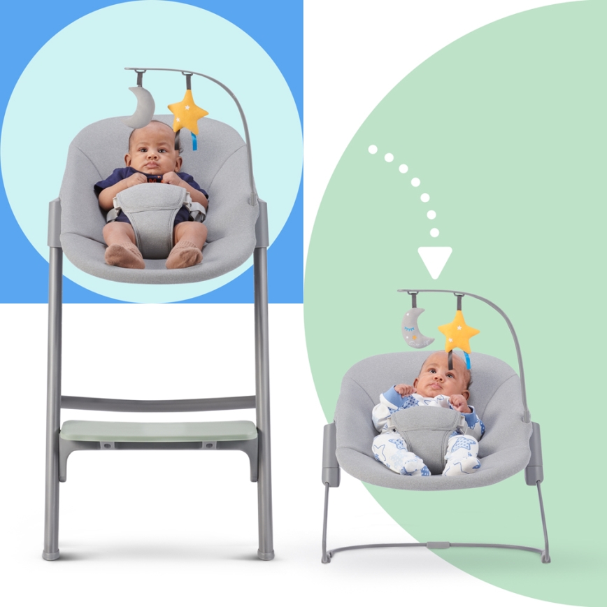 KINDERKRAFT SELECT - Otroški jedilni stol 3v1 LIVY Premium Olive zelena + lounger CALMEE