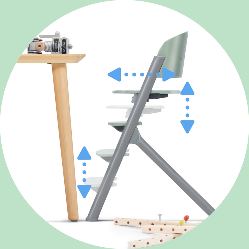 KINDERKRAFT SELECT - Otroški jedilni stol 3v1 LIVY Premium Olive zelena + lounger CALMEE