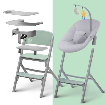 KINDERKRAFT SELECT - Otroški jedilni stolček 3 v 1 LIVY Premium Olive green + ležalnik CALMEE
