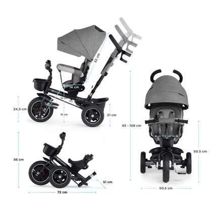 KINDERKRAFT - Otroški tricikel 5v1 SPINSTEP siva