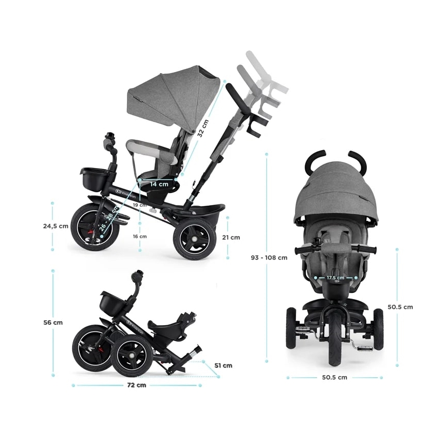 KINDERKRAFT - Otroški tricikel 5v1 SPINSTEP siva