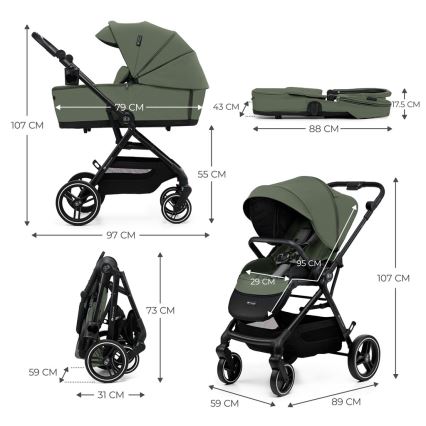 KINDERKRAFT SELECT - Športni voziček 2v1 YOXI Mystic green