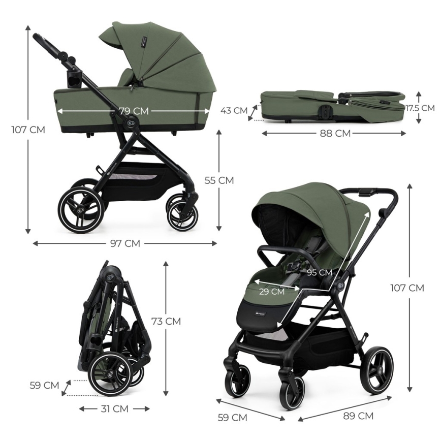 KINDERKRAFT SELECT - Športni voziček 2v1 YOXI Mystic green