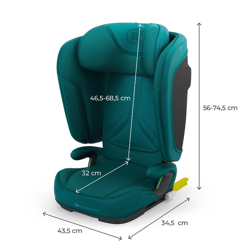 KINDERKRAFT - Zložljiv otroški avtosedež UNITY 2 i-Size 100-150 cm turkizne barve