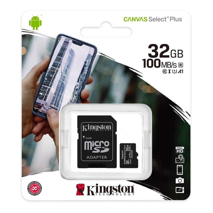 Kingston - MicroSDHC 32GB Canvas Select Plus U1 100MB/s + SD adapter