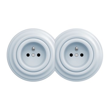 Kliklap - Dvojna retro domača vtičnica z okvirjem 230V modra