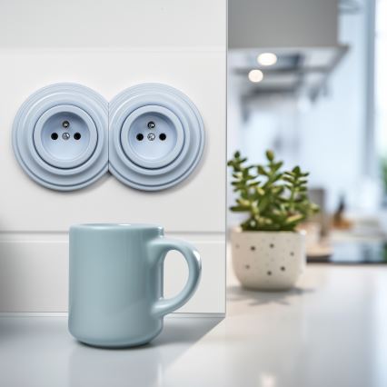 Kliklap - Dvojna retro domača vtičnica z okvirjem 230V modra