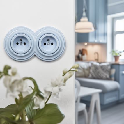 Kliklap - Dvojna retro domača vtičnica z okvirjem 230V modra