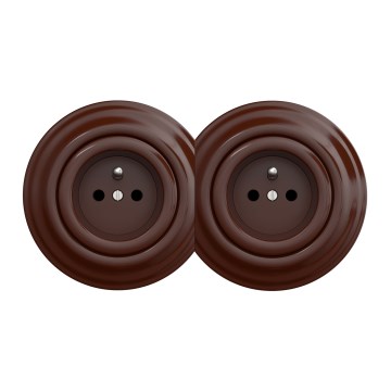 Kliklap - Dvojna retro hišna vtičnica z okvirjem 230 V rjava