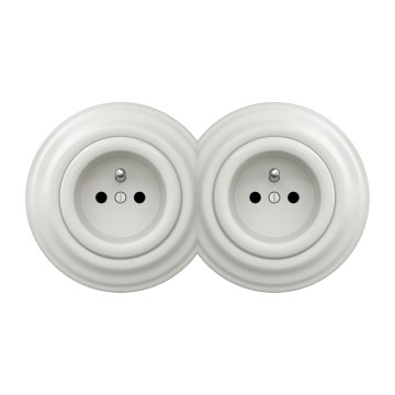 Kliklap - Dvojna retro hišna vtičnica z okvirjem 230V bela