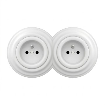 Kliklap - Dvojna retro stenska vtičnica z okvirjem 230 V, snežno bela