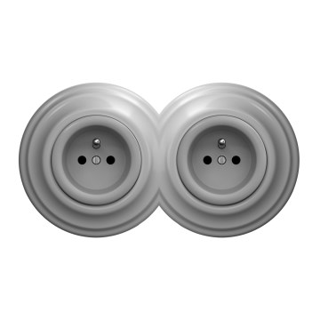 Kliklap - Dvojna retro stenska vtičnica z okvirjem 230V siva