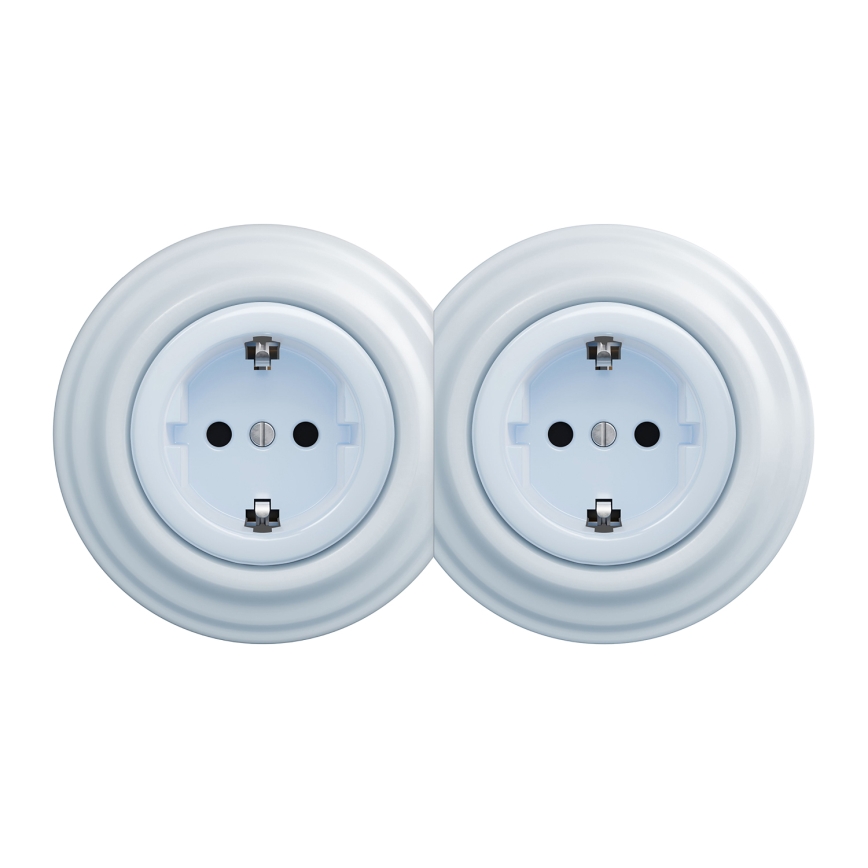 Kliklap - Dvojna retro vtičnica SCHUKO 230V z okvirjem, modra