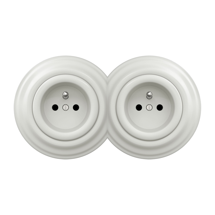 Kliklap - Dvojna retro vtičnica z okvirjem 230V bela