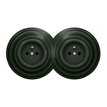 Kliklap - dvojna retro vtičnica za dom s okvirjem, 230 V, zelena