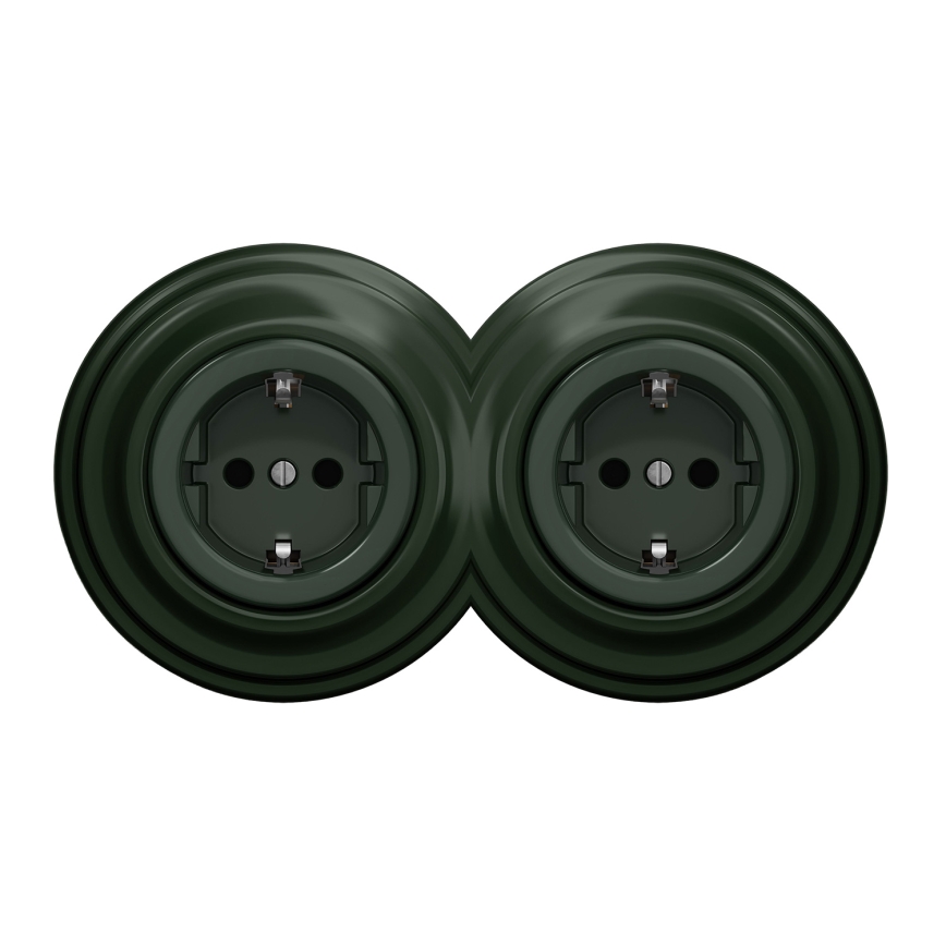 Kliklap - Dvojna retro vtičnica za dom s okvirjem SCHUKO 230V zelena