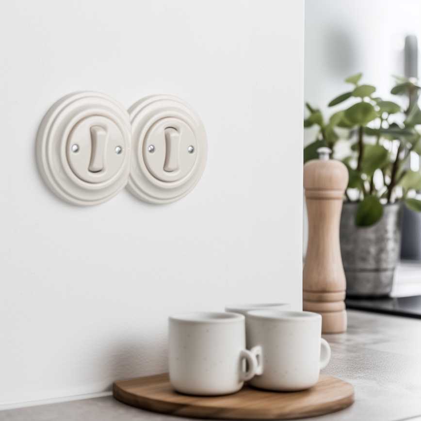 Kliklap - Dvojno retro enopolno stikalo s okvirjem št. 1 bež