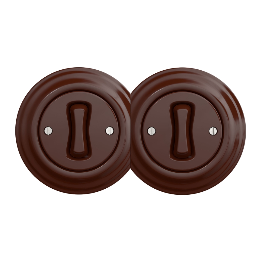 Kliklap - Dvojno retro enopolno stikalo z okvirčkom št. 1, rjave barve